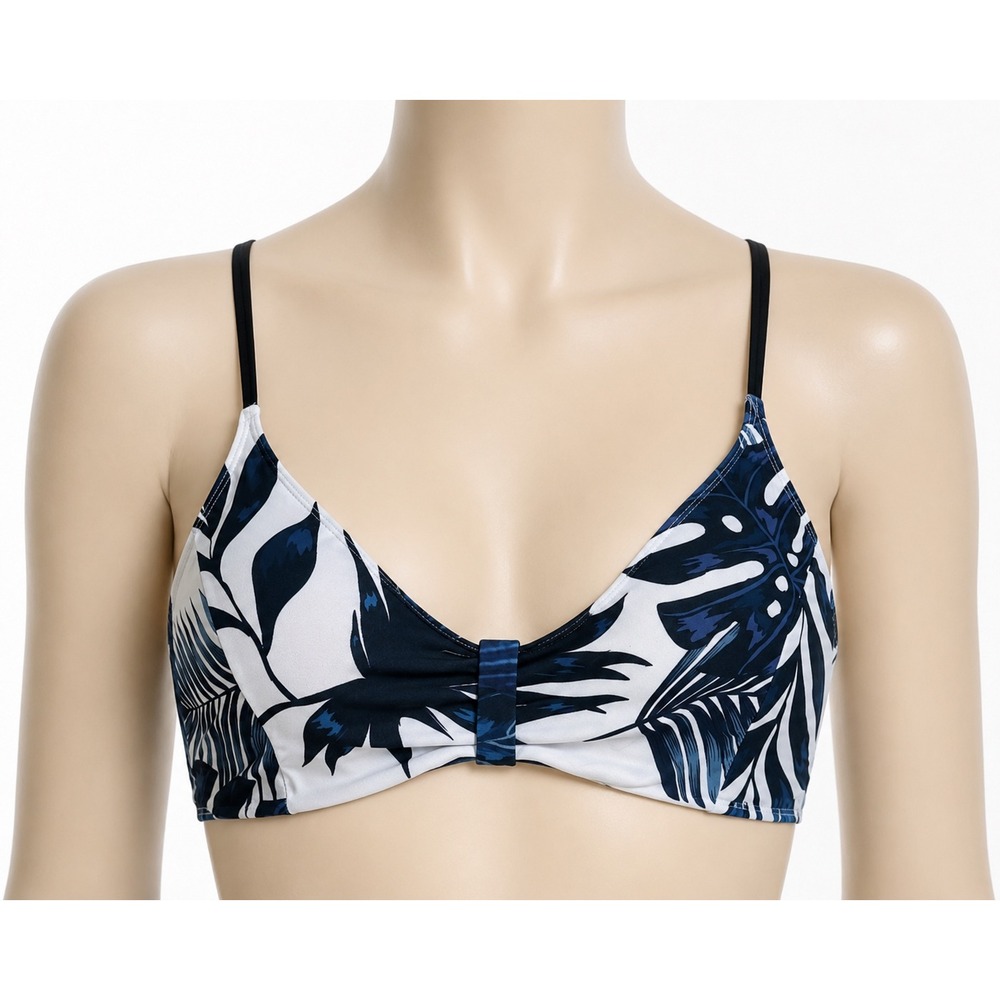 SHEIN Women 2XL Navy White Tropical Leaf Bikini Top‎ Adjustable Straps Padded